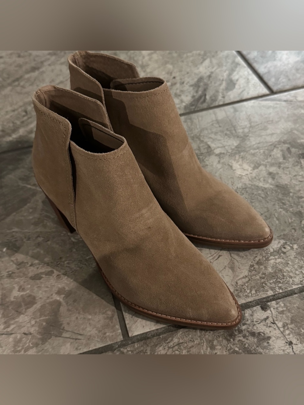 Dolce Vita Taupe Suede Pointed Ankle Booties